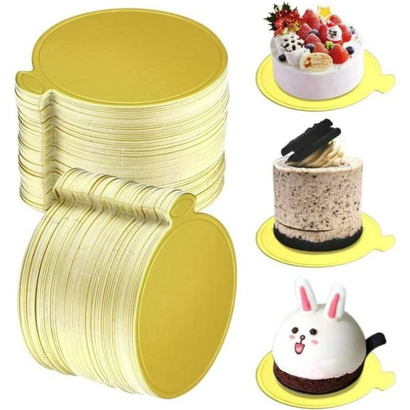 Mini Golden Cake Boards,QZS Waterproof Cake Plate for Dessert DIY,3.2 in Oil-Proof Chocolate Mousse Display Plate for Crafts,Wedding,Birthday,50pcs