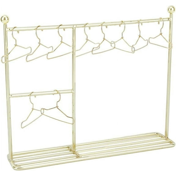 Mini Goldenrod Garment Rack with Hangers 1pc Iron Clothes Storage Display Rack and 8pcs Mini Coat Hangers Miniature Wardrobe Furniture Accessories for Supplies Gold DIY