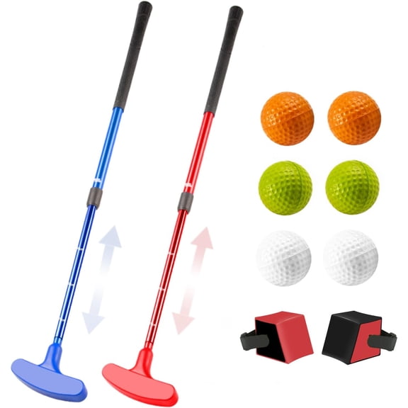 Mini Golf Clubs, 2 Pack Mini Golf Putter and Foam Balls for Men and Women with 2 Golf Training Aid and 6 Foam Golf Balls, Adjustable Length Golf Putter Set Suitable for Teenagers and Adults