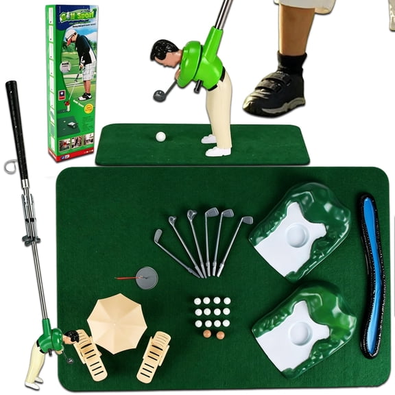 Mini Golf Game Set with Tiny Golfers on Stick, Family Desk Putting Game Red Green