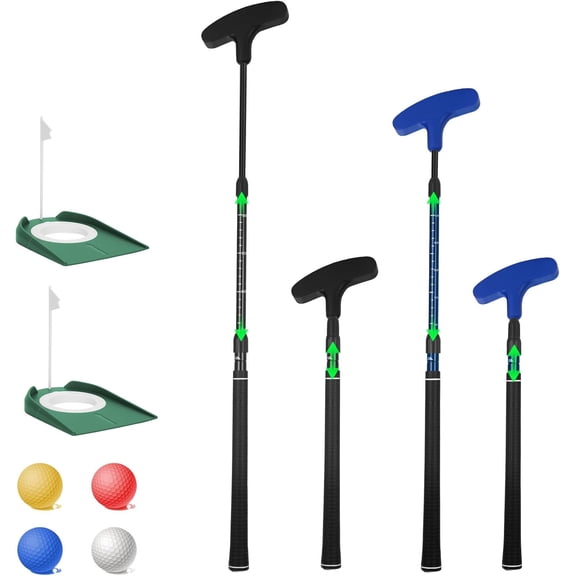 Mini Golf Set - Two-Way Putter, Right/Left Handed, Adjustable Length for Beginners Adults - 2 Golf Putters with 4 Golf Balls & 2 Cup with Flag