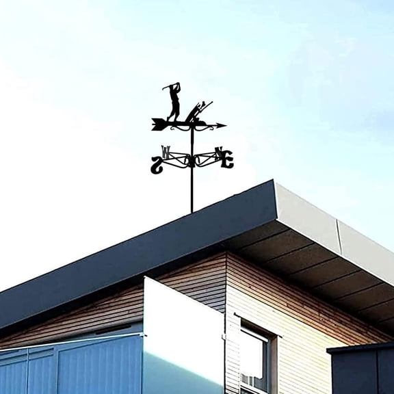 Mini Golfer Weathervane with Animal Ornament - Metal Wind Direction Indicator for Garden Courtyard Decoration