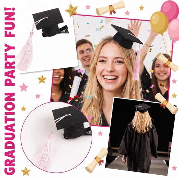 Mini Graduation Cap Clip, Graduation Cap Decorations 2025, Graduation Photo Booth Props, Grad Party Decorations, 2X2 Inch Glitter Mini Graduation Hat Accessory with Pink Tassel