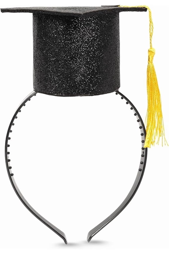 Mini Graduation Cap Headband with Yellow Tassel, Grad Party Essentials, One Size