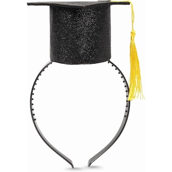Mini Graduation Cap Headband with Yellow Tassel, Grad Party Essentials, One Size