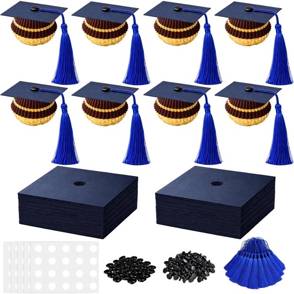Mini Graduation Caps Chocolate Decorations 50 PCS Graduation Cap Toppers Mini Cap Decor with Tassel for Chocolate Decor