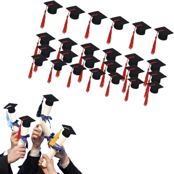 Mini Graduation Caps with Tassel,25PC Felt Small Grad Cap,Mini Cute Felt Grad Cap Wine Bottle Toppers,Cupcake Wine Bottle Toppers Table Centerpieces for 2026 Graduation Party Decoration