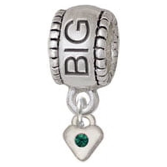 Mini Green Birthday Crystal Heart - Big Sister Charm Bead