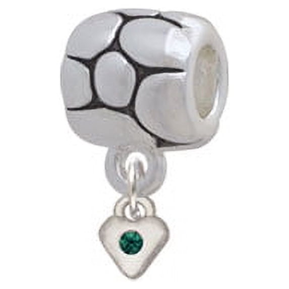 Mini Green Birthday Crystal Heart - Pebble Charm Bead