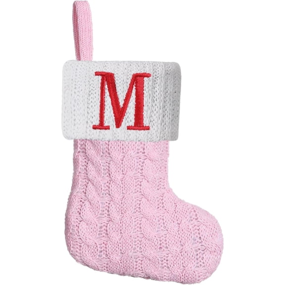Mini Green Knit Stocking,8.5 Inches Initial Monogram EmbroideGreen Christmas Stocking,Family Fireplace Hanging Ornament Xmas Holiday Decor Gift-Letter A~Z