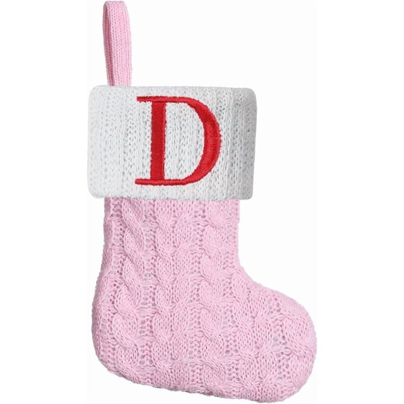 Mini Green Knit Stocking,8.5 Inches Initial Monogram EmbroideGreen Christmas Stocking,Family Fireplace Hanging Ornament Xmas Holiday Decor Gift-Letter A~Z