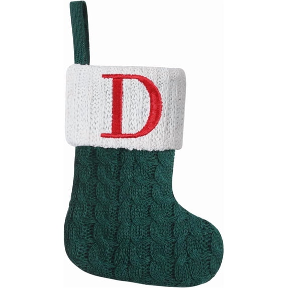 Mini Green Knit Stocking,8.5 Inches Initial Monogram EmbroideGreen Christmas Stocking,Family Fireplace Hanging Ornament Xmas Holiday Decor Gift-Letter A~Z