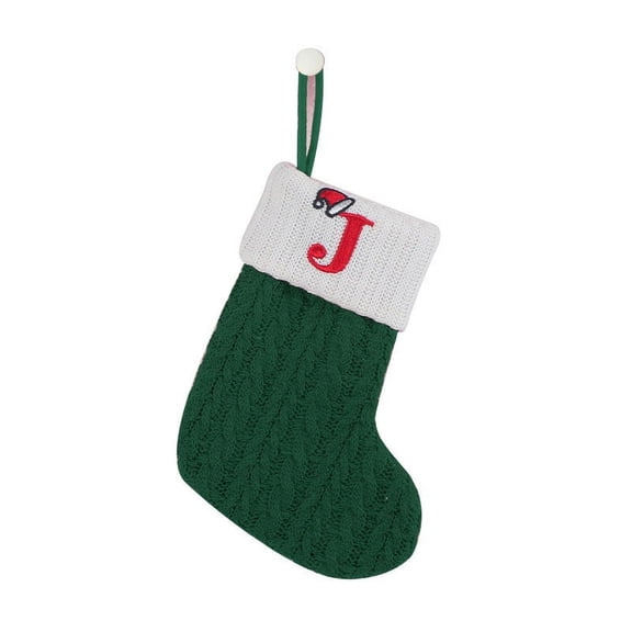 Mini Green Knit Stocking, Initial Embroide Green Christmas Stocking, Family Fireplace Hanging Ornament, Xmas Holiday Decor, Christmas Candy Gift Bag, Christmas Tree Small Pendant