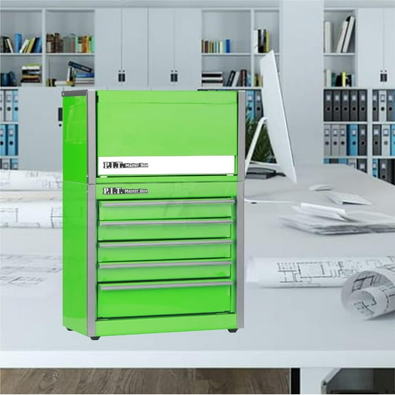 Mini Green Tool Box - 3 Drawer Steel Stackable Storage with Magnetic Tab Locking, Green  Top Chest with Liner for Tools & Organizers