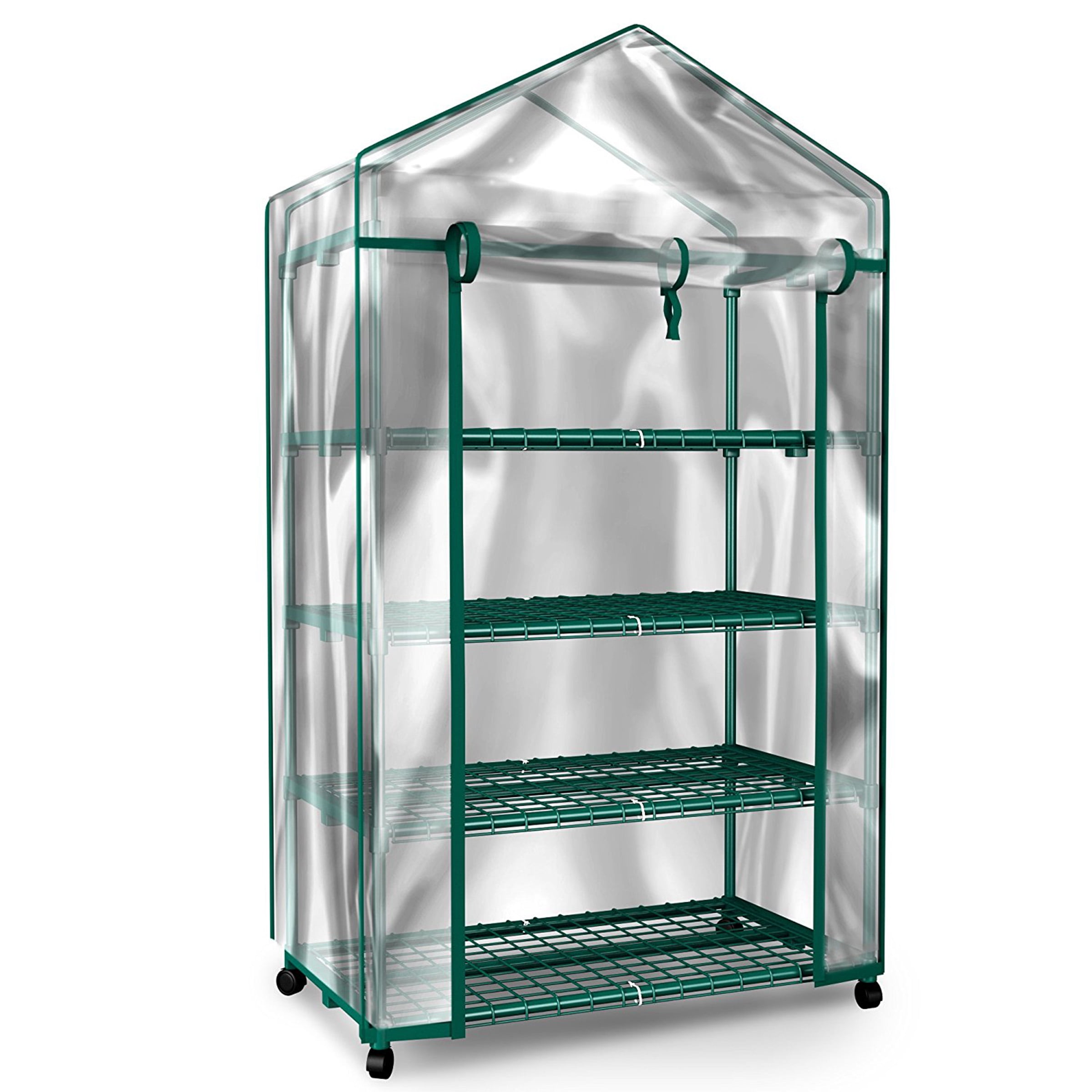4-Tier Green PVC Portable Mini Greenhouse with Alloy Steel Frame