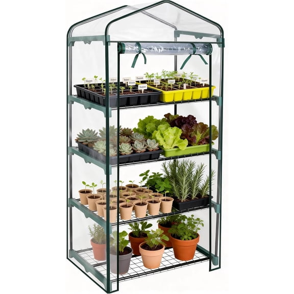 Mini Greenhouse - 75'' H x 27'' L x 19'' W - Sturdy Portable Gardening Shelves with PVC Cover - Small Porch Green House for Growing Plants Flowers Indoor & Outdoor
