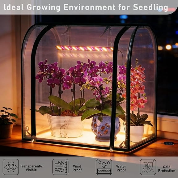 Mini Greenhouse Indoor with Grow Light, Small Tabletop Greenhouses Kit for Indoors, LED Plant Nursery with Timer & Zippered Door for Seed Starting, 27.2" L X 19.9" W X 27.2" H