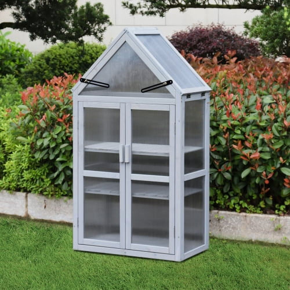 Gray Mini Metal and Wood Greenhouse with Sliding Doors