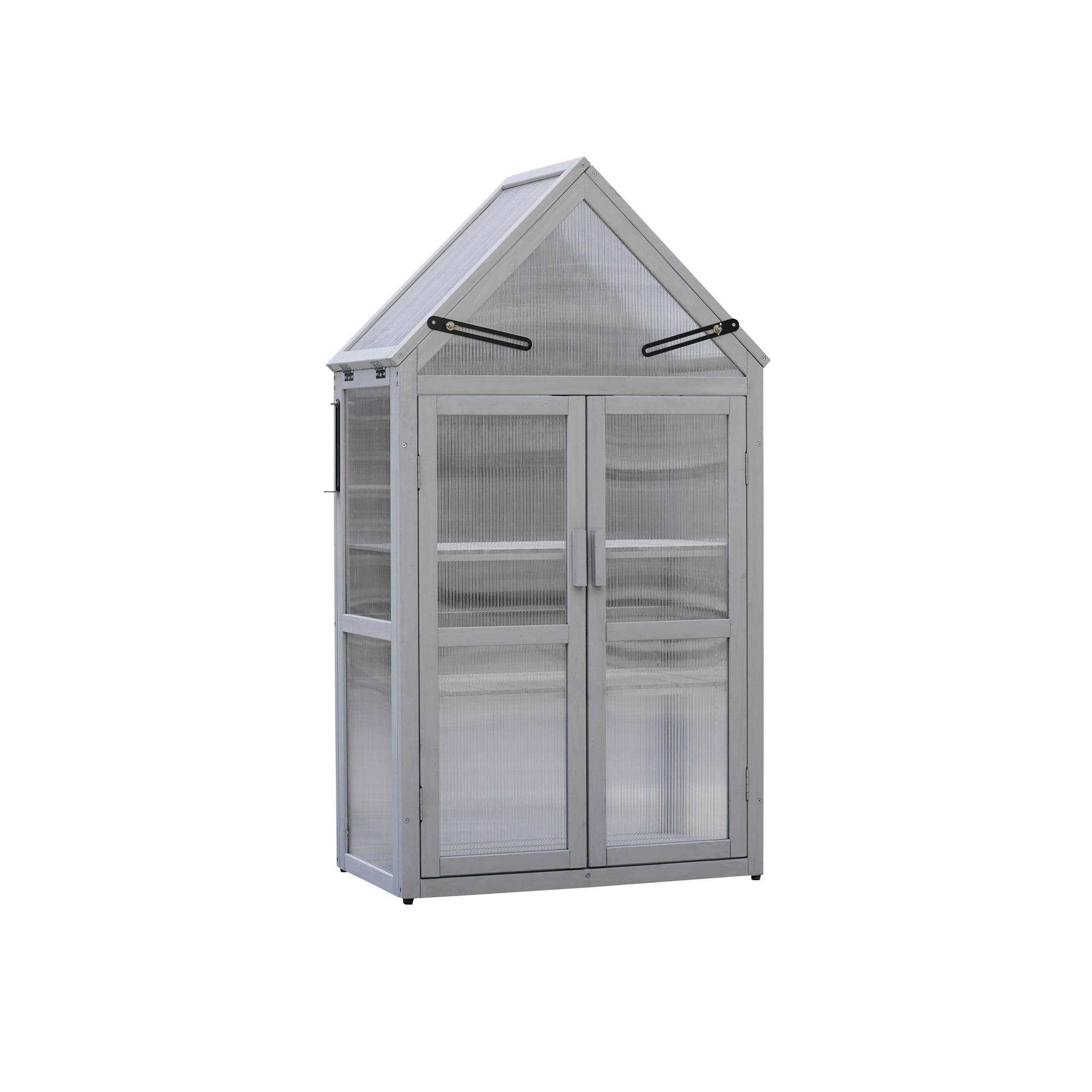 Gray Mini Metal and Wood Greenhouse with Sliding Doors
