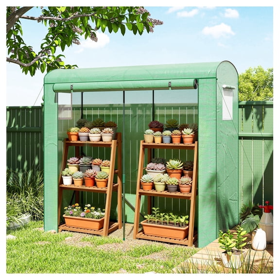 Mini Greenhouse, Portable Garden Greenhouse with Door & Windows, 78.7"x29.5"x74", Green, Steel Frame Plant Tunnel for Outdoor Plants