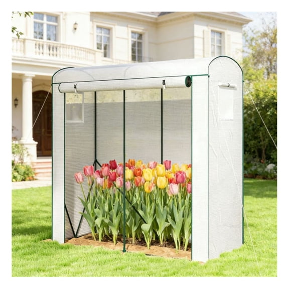 Mini Greenhouse Portable Plant Rack - 78.7" White Steel Frame Greenhouse - Waterproof UV Resistant Grow Tent with Roll Up Door & Windows