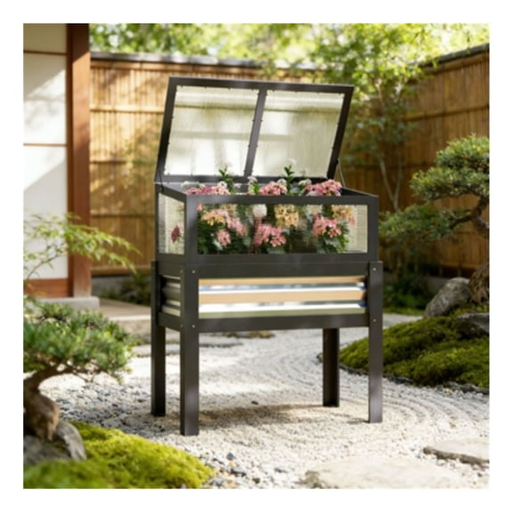 Mini Greenhouse Raised Garden Bed, Elevated Flower Pot Box - 23.8 Gal Fir Wood Planting Box with Cold Frame for Outdoor Gardening