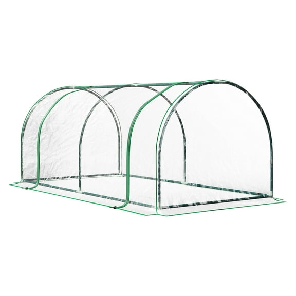 Mini Greenhouse, Waterproof Cloche Cold Frame, 7' L x 3' W x 2.5' H Portable Hot House, 4 Zippered Doors, Green Clear + Steel