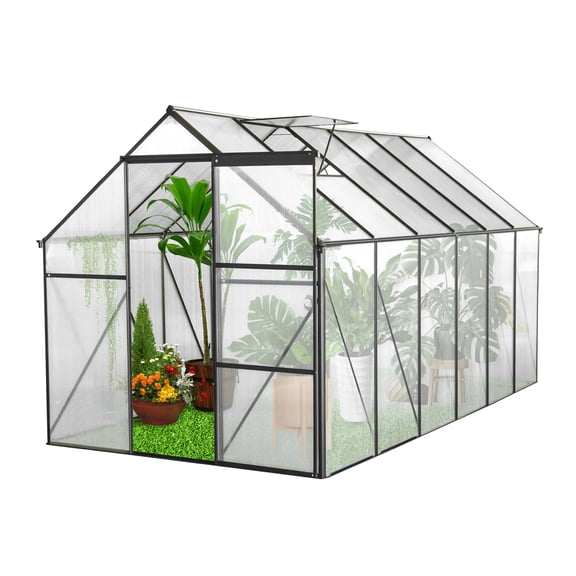 Mini Greenhouse for Outdoors with Adjustable Roof, Galvanized Base, Sliding Door and Drainage System, Aluminum Frame Outdoor Greenhouse
