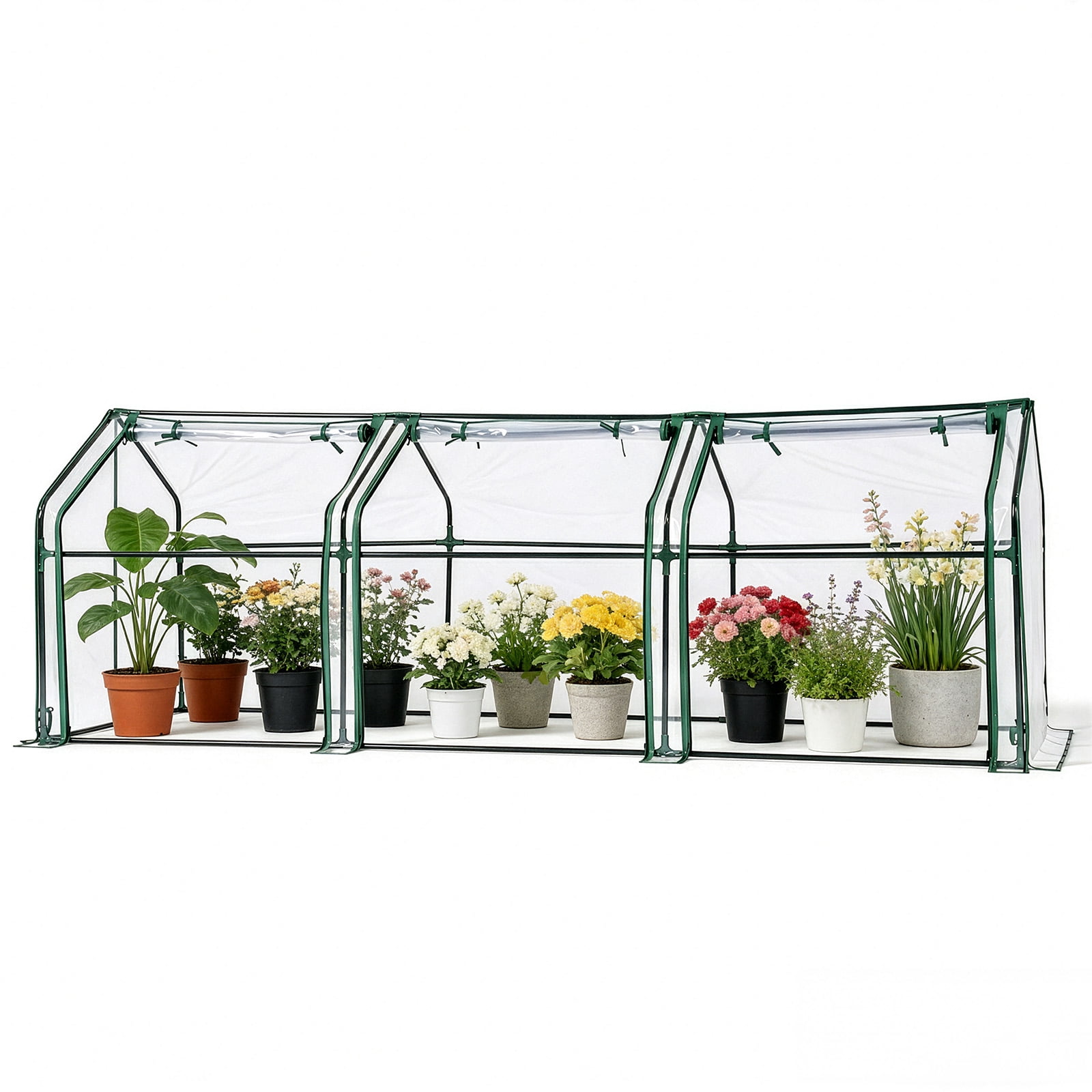 Mini Greenhouse with PVC Cover, Indoor Outdoor Plant Gardening Green House for Garden Backyard, 106*36*36in, White