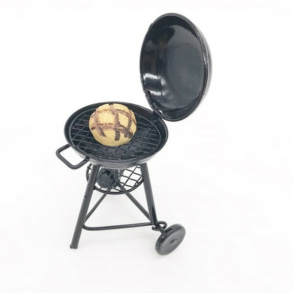FRCOLOR Mini Iron BBQ Tool Pocket Model for Doll House Decoration Black Circular Grill 6.30x1.50 Inches