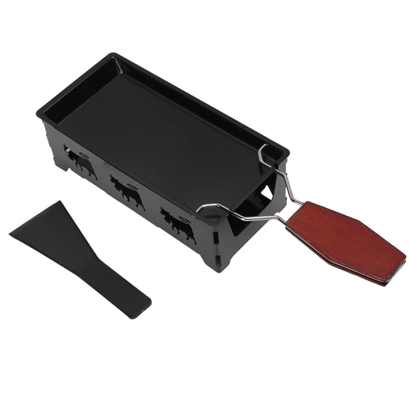 Mini Grill Pan Nonstick Cheese Raclette Griddle with Wooden Handle Portable Compact Carbon Steel Baking Tray for Home Kitchen Outdoor BBQ Party 7.3 x 3.5 Inches / 18.5 x 9 cm
