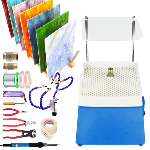 Mini Grinder Machine with 5/8"+1" Grinder Bit-Glass Cutter(5pcs)& 60w Soldering Kit - Mosaic&Stained Glass Starter Set with Copper Foil Tape, Solder Wire & Finger Sleeve,for beginners
