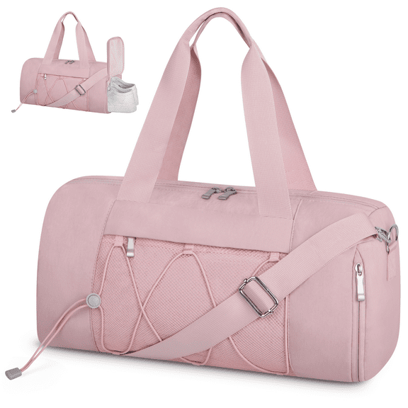 CshidWorld Small Gym Bag for Women, Duffle Bag for Travel with Shoes Compartment, Lightweight Carry on Weekender Duffel Bag, Water Resistant, Pink