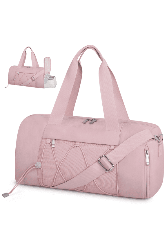 Small Gym Bag for Women, Duffle Bag for Travel with Shoes Compartment, Lightweight Carry on Weekender Duffel Bag, Water Resistant, Pink