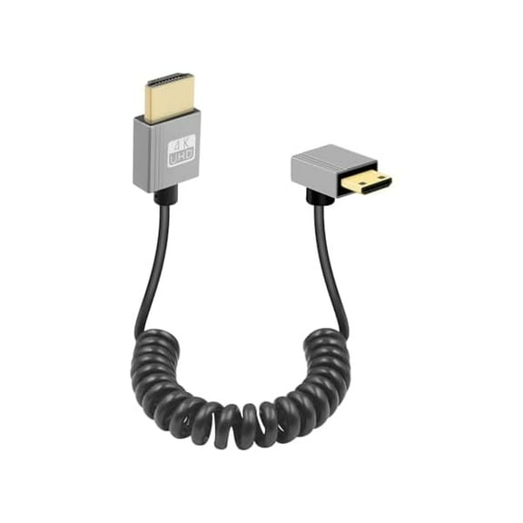 Mini HDMI to HDMI Coiled Cable, Ultra Thin Mini HDMI Cable Short, 18Gbps 3D 4K/60Hz High Speed HDMI Spring Cable, Support 3D,for DSLR Camera Camcorder, HDTV, Laptop (Up Angle)
