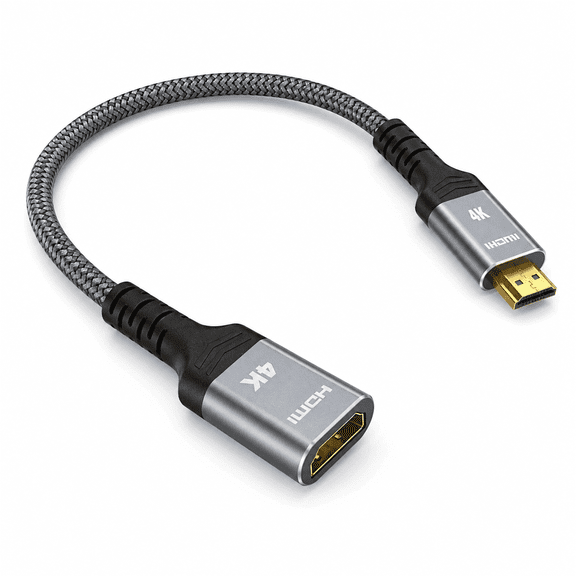 Mini HDMI to HDMI Female Adapter Cable 1FT, 4K 60Hz Mini HDMI Male to Standard HDMI Female Extension Cord, Nylon Braided, Aluminum Shell for Camera, Camcorder, Tablet, HDTV, Monitor, Projector