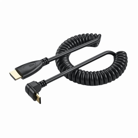 Mini HDMI to HDMI Coiled Cable 90 Degree Adapter Supports 1080P 60Hz for HDTV Cameras and Game Consoles
