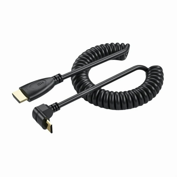 Mini HDMI to HDMI Coiled Cable 90 Degree Adapter Supports 1080P 60Hz for HDTV Cameras and Game Consoles