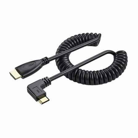 Mini HDMI to HDMI Coiled Cable 90 Degree Adapter Supports 1080P 60Hz for HDTV Cameras and Game Consoles