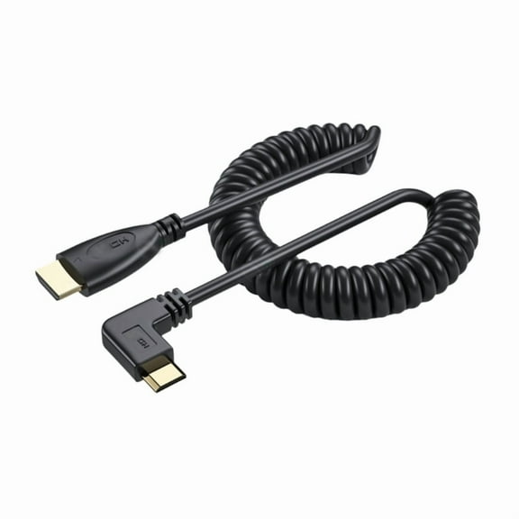 Mini HDMI to HDMI Coiled Cable 90 Degree Adapter Supports 1080P 60Hz for HDTV Cameras and Game Consoles