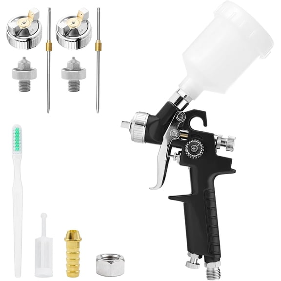 Mini HVLP Air Spray Gun Kit, with 0.8mm & 1.0mm Nozzles&125cc Cup, Small Automotive Paint Sprayer, Paint Guns Touch Up Detail Spot Repair, for House Painting, Furniture, Cars