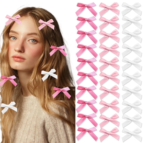 Mini Hair Bowknot Barrettes for Women, Cute Hair Clips Small Alligator Long Tail Hair Ribbon for Teens, Women Hair Accessories-1 Styles-16p-Pink Rose White