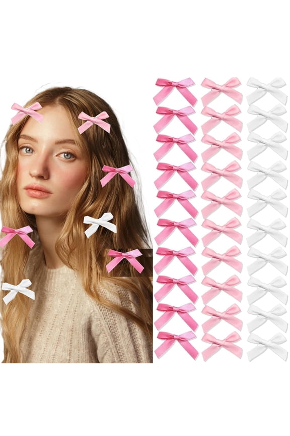 Mini Hair Bowknot Barrettes for Women, Cute Hair Clips Small Alligator Long Tail Hair Ribbon for Teens, Women Hair Accessories-1 Styles-16p-Pink Rose White