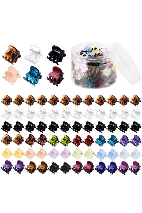 Mini Hair Claw Clips for Girls and Women, Funtopia 72 Pcs Small Hair Clips for Kids Fine Hair, Non Slip Tiny Jaw Clips, Plastic Hair Clamp Pins, Hair Accessories in Black Brown, (Assorted Colors)