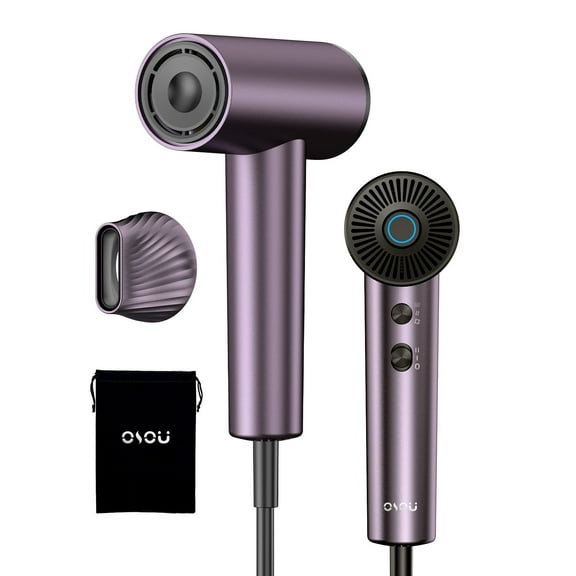 OSOU Mini Travel Hair Dryer, Ionic Small Blow Dryer, 150,000 RPM High-Speed Lightweight Hairdryer with 500 Million Negative Ions, Low Noise Hair Drier with Smooth Nozzle & Storage Pouch- Purple