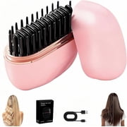 Mini Hair Straightener, Portable Hair Straightener Brush, Rechargeable Wireless 3-Speed Temperature Control, Mini Straightener Brush for Home Travel Gift, Pink