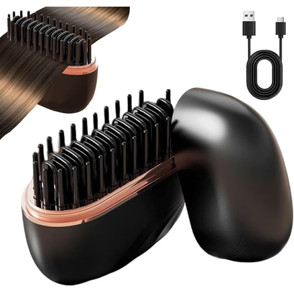 Mini Hair Straightener | Rechargeable Portable Hair Straightener Brush with 3-Speed Temperature Control, for Women, Ideal for Home & Travel