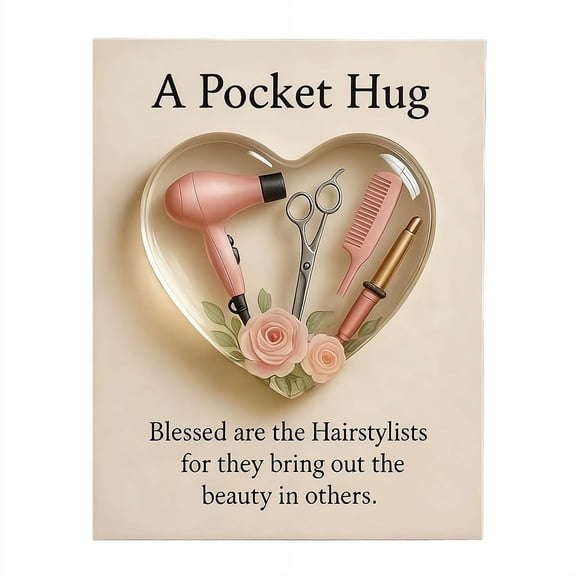 Mini Hairdresser Tools Heart Pocket Hug with Greeting Card, Heart-Shaped Pocket Hug Thank You Gift Keepsake for Hairstylists, Salon Owners