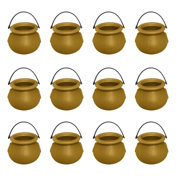 Mini Halloween Buckets 2.5X2 Inch Gold Plastic Cauldron Halloween Party Favors for Student 12 Pack Bulk Halloween Party Favors for Halloween Party Decor Witch Halloween
