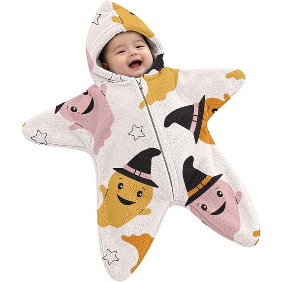Mini Halloween Costumes Starfish Onesie, Fleece Romper Halloween Costumes, Adorable Starfish Outfit, Fleece Hooded Romper for First Halloween Photos